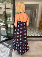 A LOVELY THOUGHT POLKA DOT MIDI DRESS - BROWN/BLUE