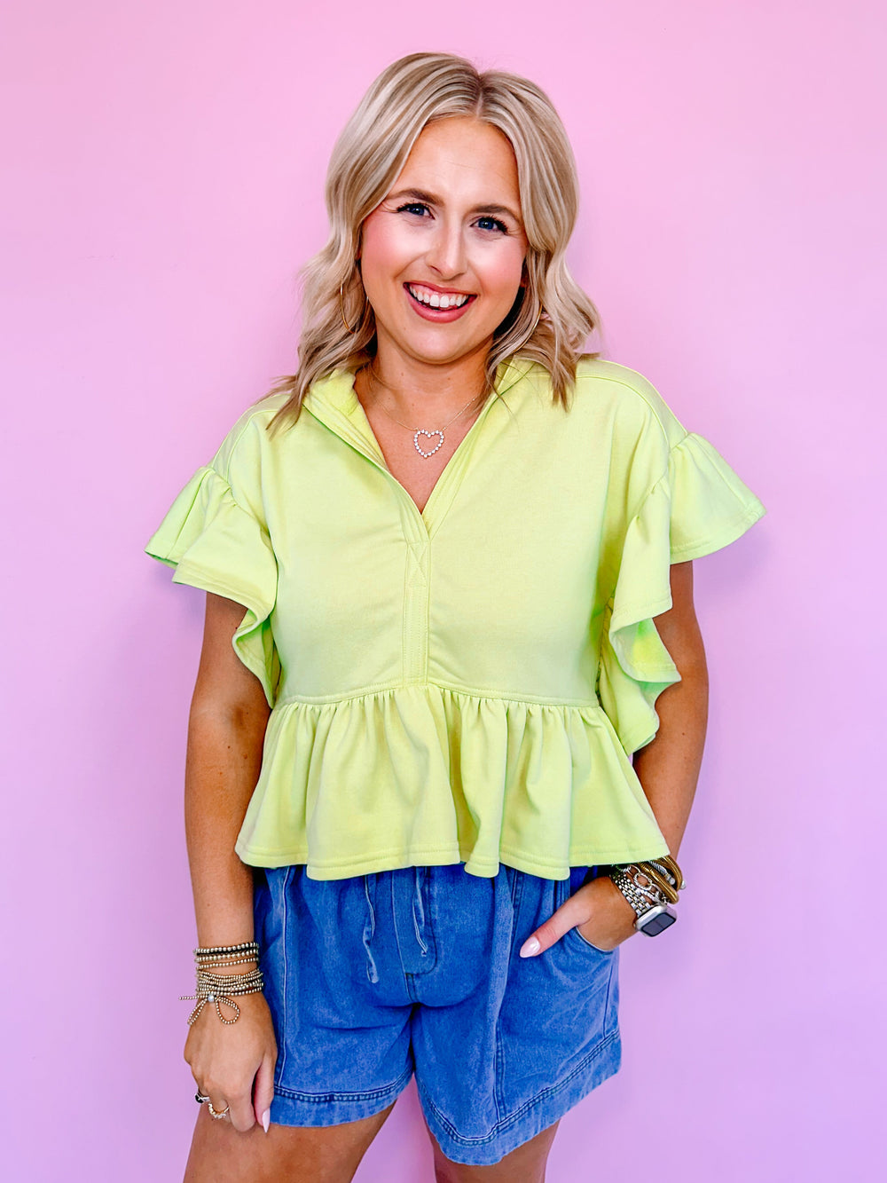 RAINEY RUFFLE TRIM HOODIE - GREEN