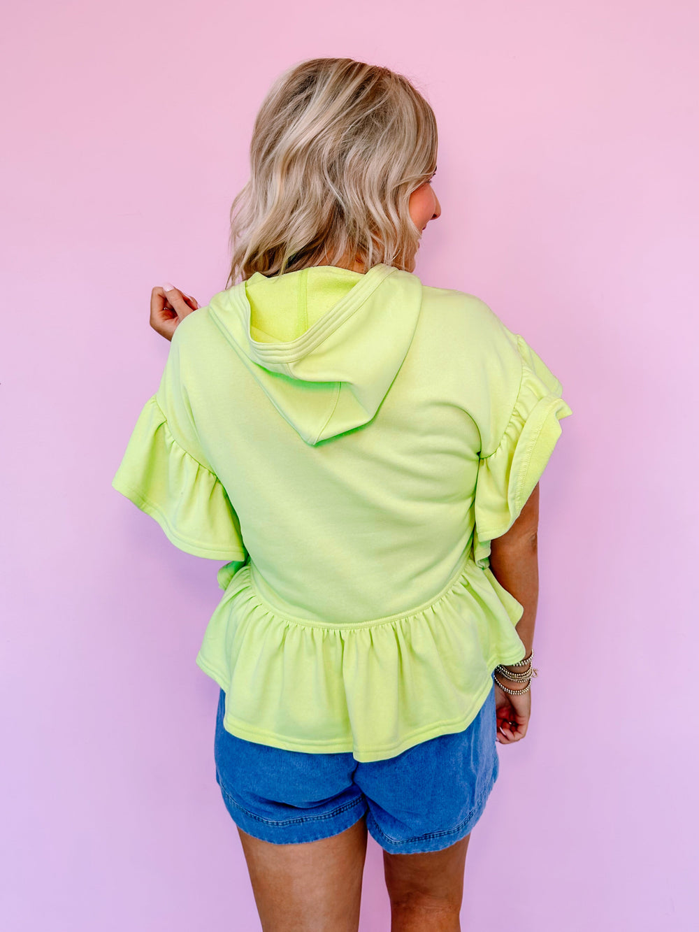 RAINEY RUFFLE TRIM HOODIE - GREEN