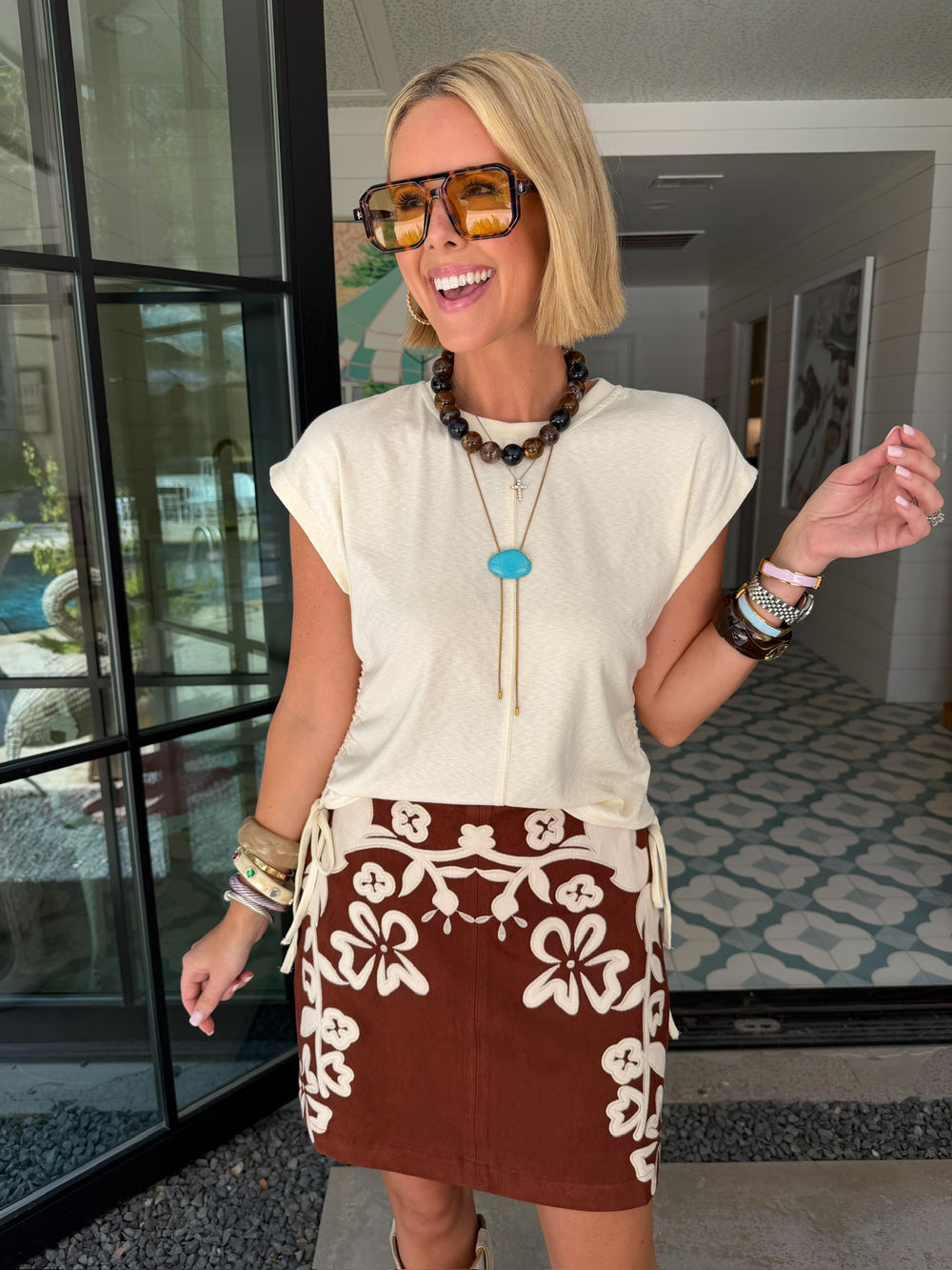 LESS IS MORE SIDE TIE TOP - CREAM