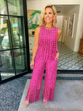 STEAL THE SPOTLIGHT DOT FRINGE PANT SET - PINK