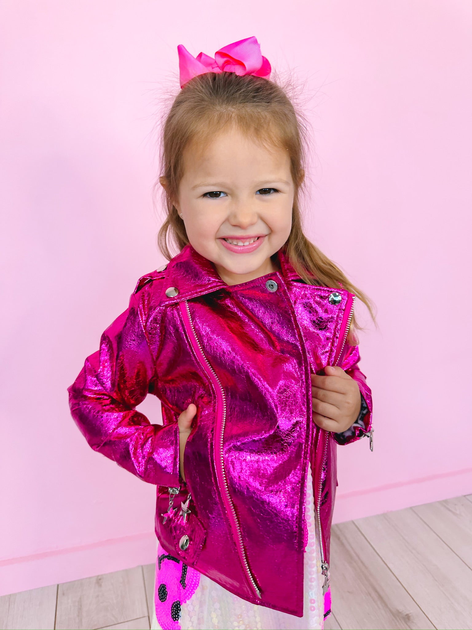 METALLIC MOTO JACKET - HOT PINK