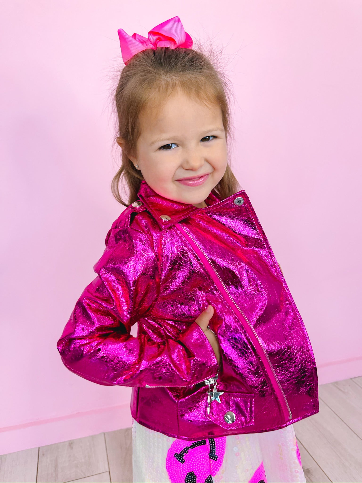 METALLIC MOTO JACKET - HOT PINK