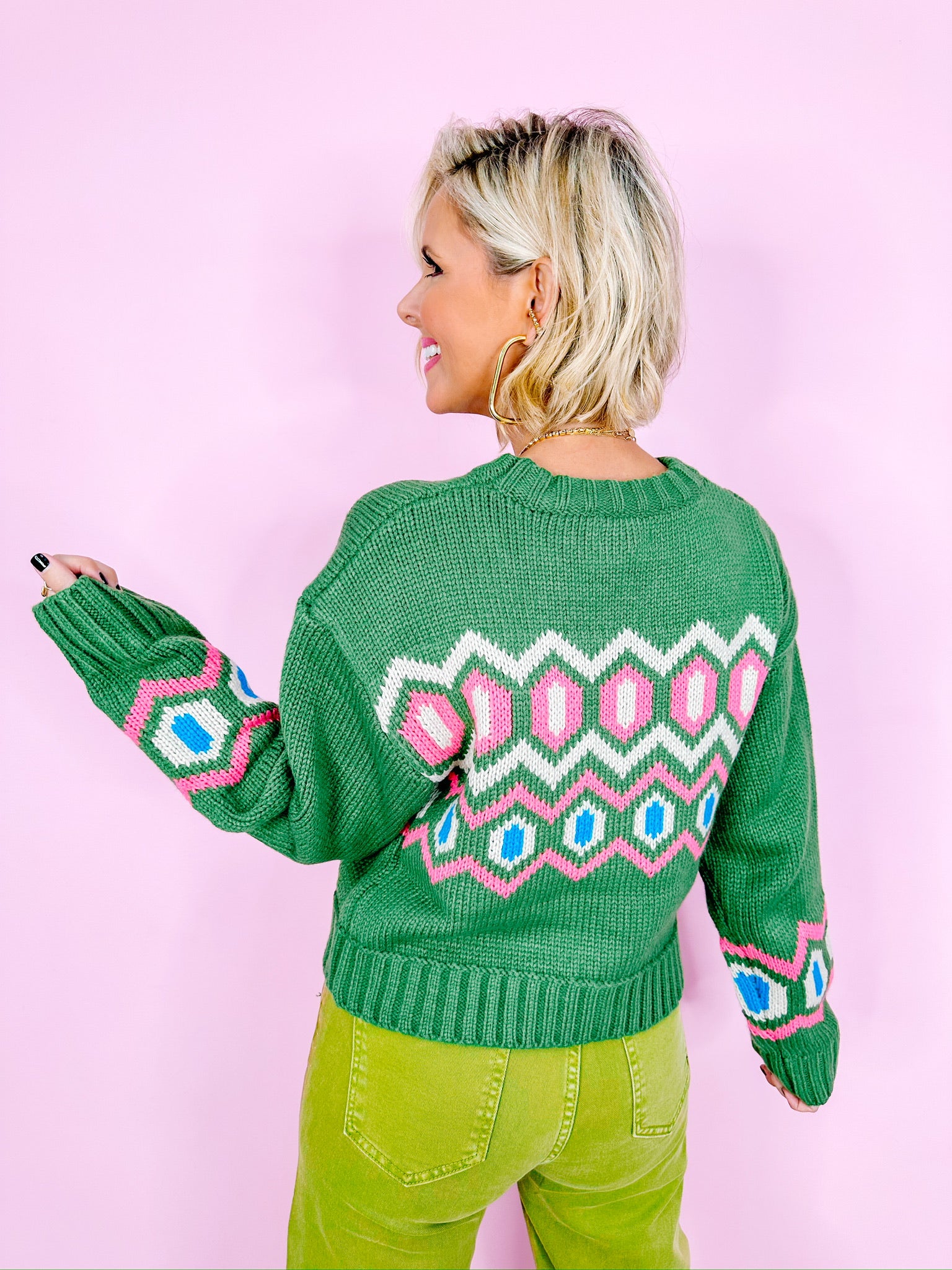 ARENDELLE GEOMETRIC SWEATER - GREEN