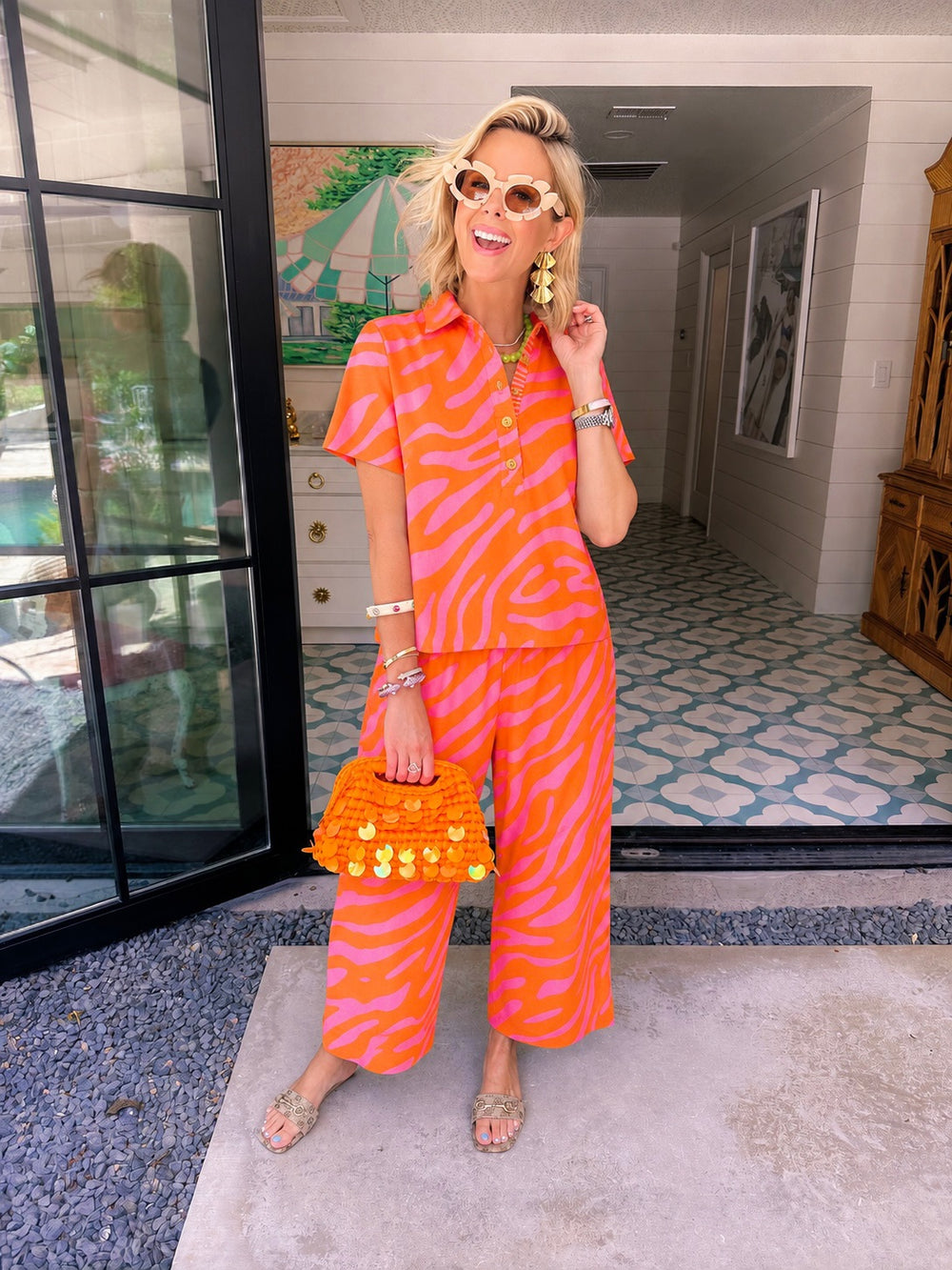 TANYA TIGER PANT SET - TANGERINE