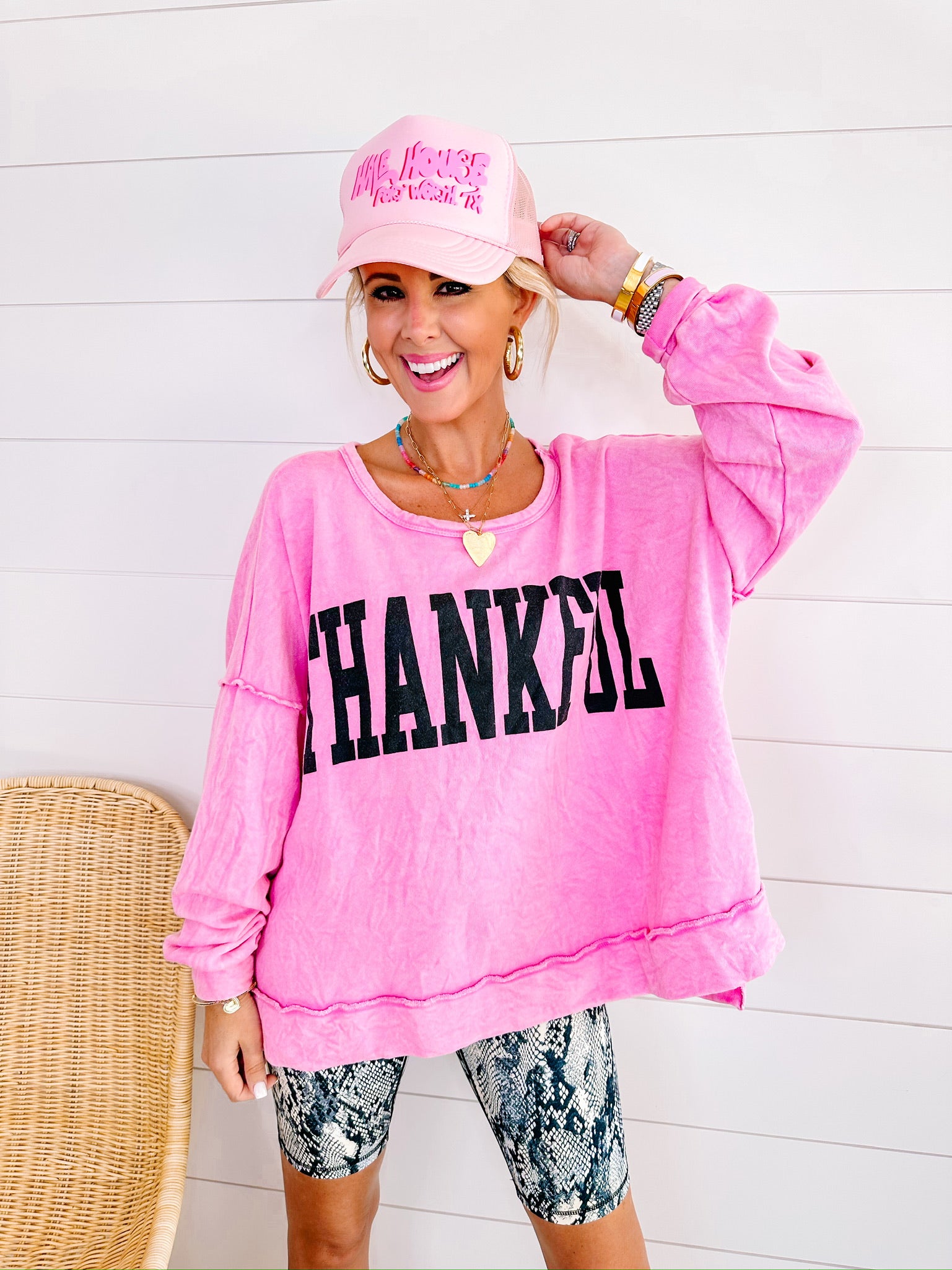THANKFUL WASHED LONGSLEEVE TOP - PINK
