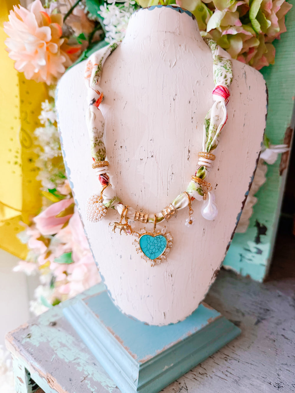 TRAVIE TURQUOISE HEART SCARF CHARM NECKLACE