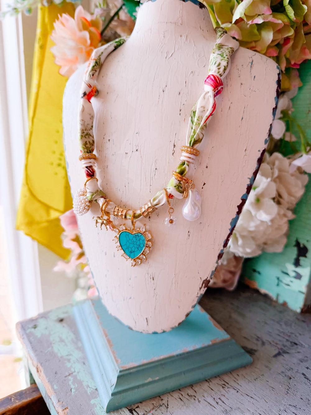 TRAVIE TURQUOISE HEART SCARF CHARM NECKLACE