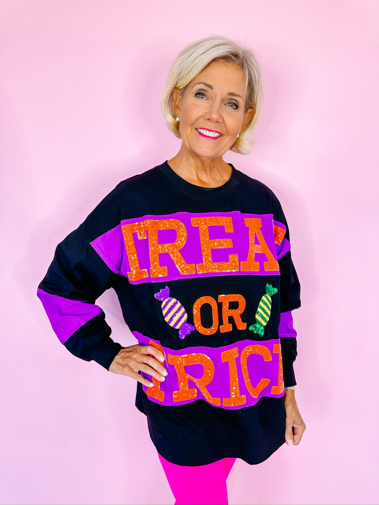 TRICK OR TREAT LONG SLEEVE TOP - BLACK