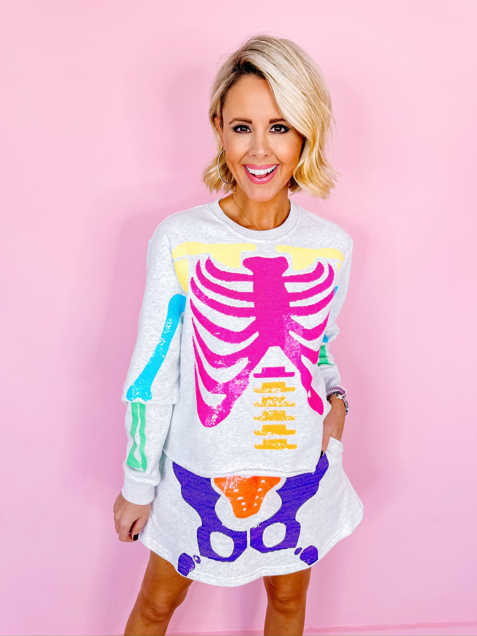 NEON SKELETON SWEATSHIRT - GREY