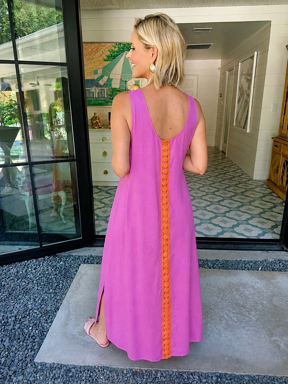 JOSEPHINE ROUND TRIM MAXI DRESS - PINK/ORANGE