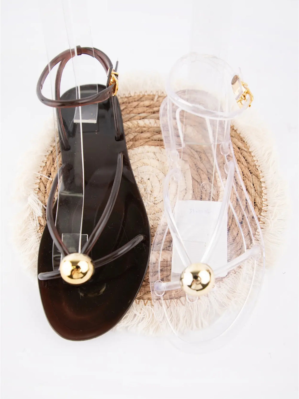 GABBY GOLD BEAD SANDAL - CLEAR