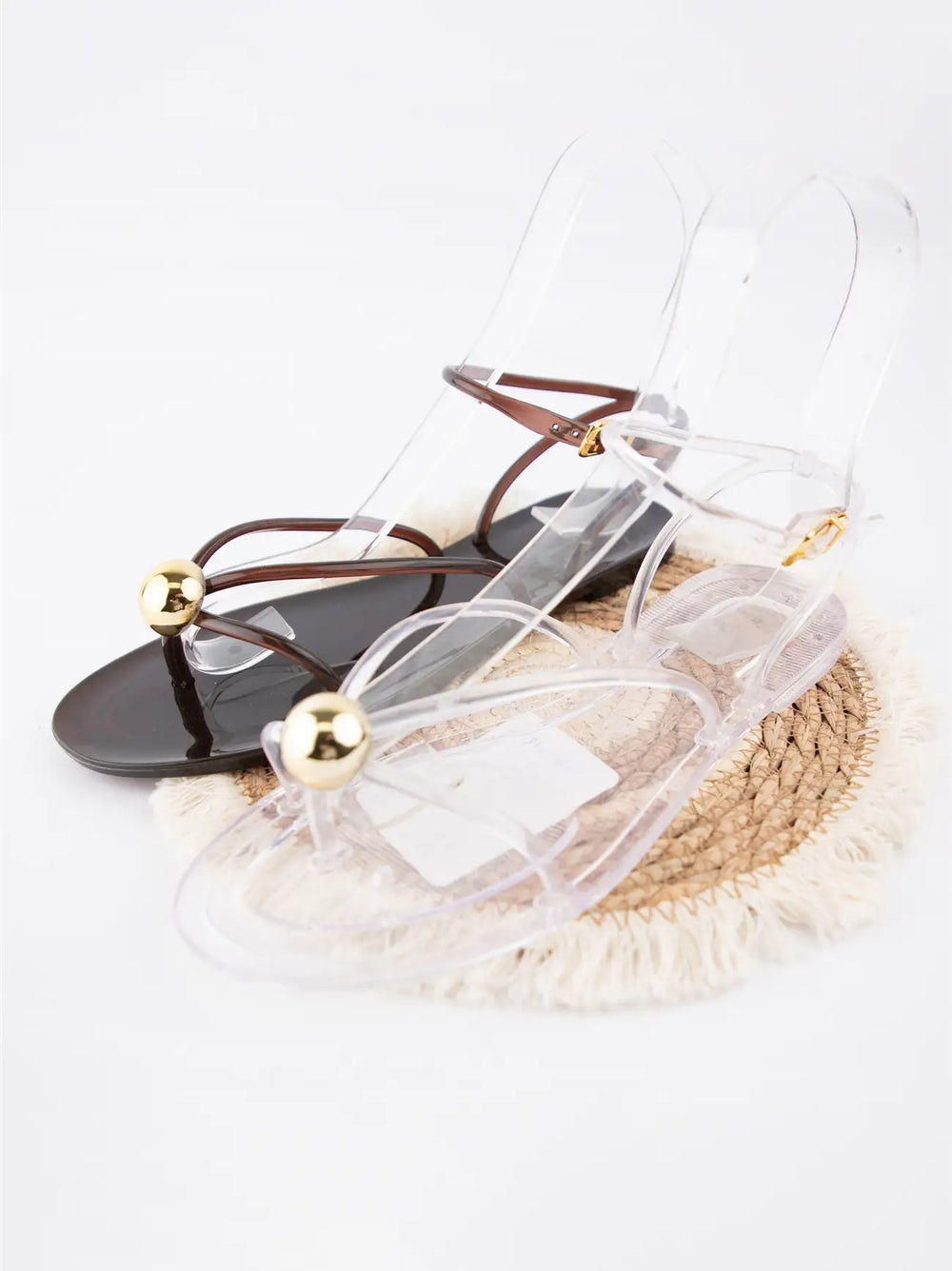 GABBY GOLD BEAD SANDAL - CLEAR