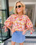 PAINT POPPIES PUFF SLEEVE TOP - ORANGE