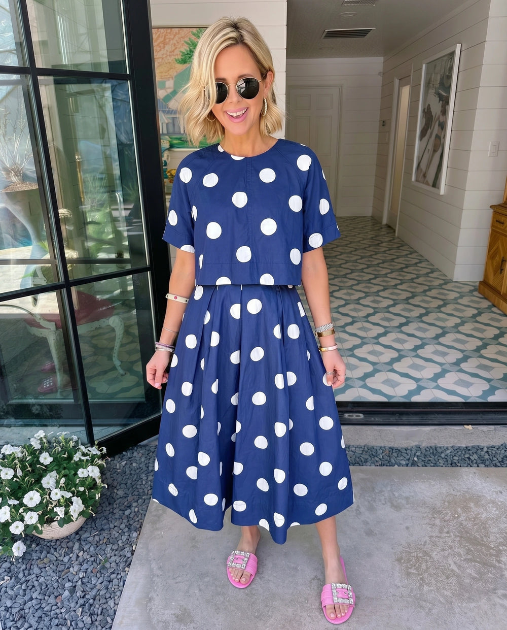 PRECISELY RIGHT POLKA DOT MIDI SKIRT SET - NAVY
