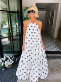 PRETTY IN POLKA DOTS HALTER NECK MAXI DRESS - WHITE