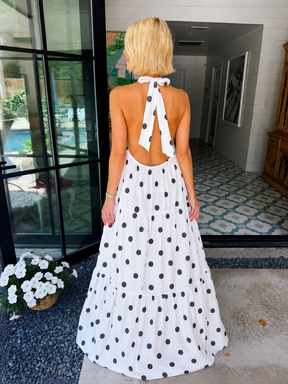 PRETTY IN POLKA DOTS HALTER NECK MAXI DRESS - WHITE