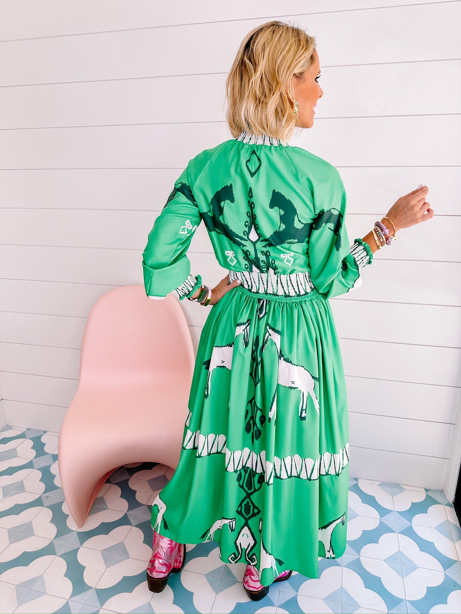 TO THE HORSE RACES DRESS - GREEN