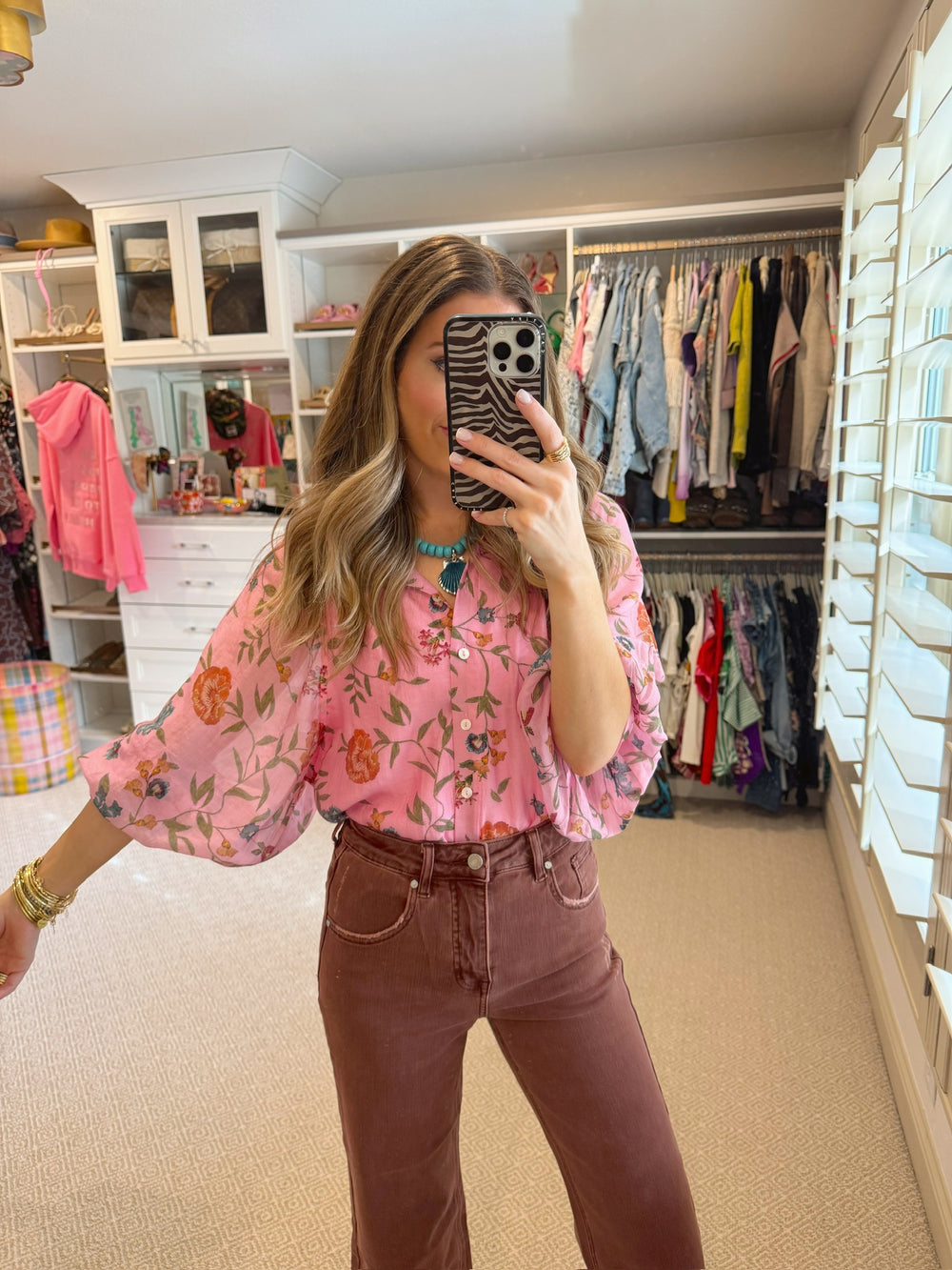 PREORDER BOUTANIQUE BUTTON UP TOP - PINK