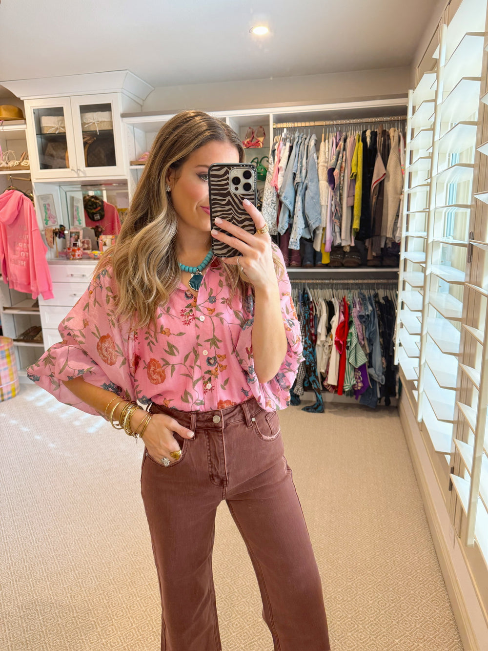 PREORDER BOUTANIQUE BUTTON UP TOP - PINK