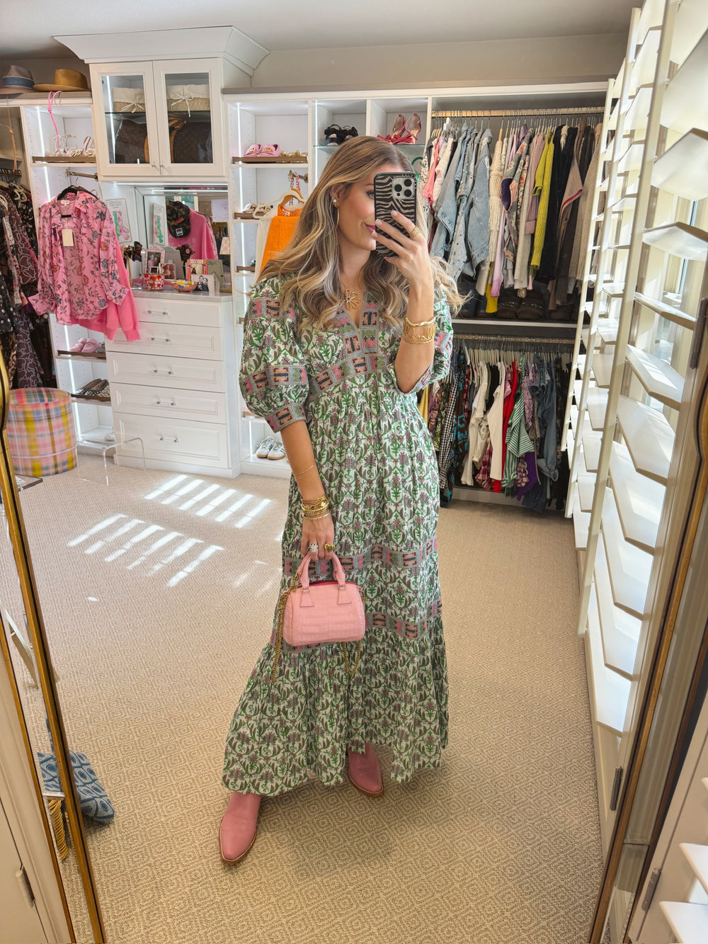 PREORDER CARMEN FLORAL VINES MIDI DRESS - GREEN