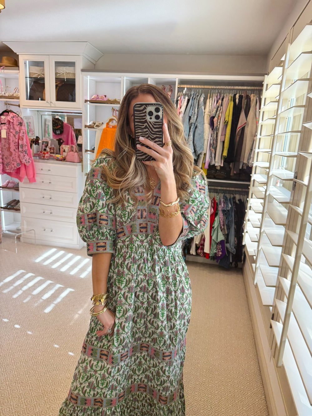 PREORDER CARMEN FLORAL VINES MIDI DRESS - GREEN