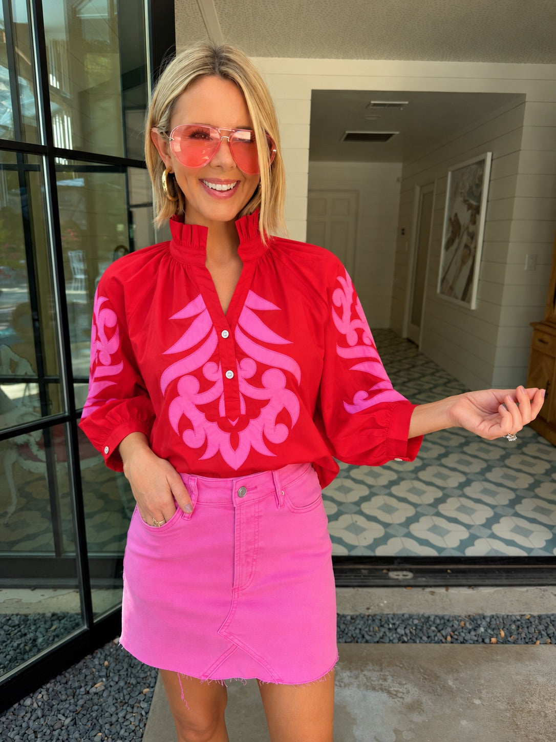 YOUR TRUE REFLECTION APPLIQUE TOP - RED