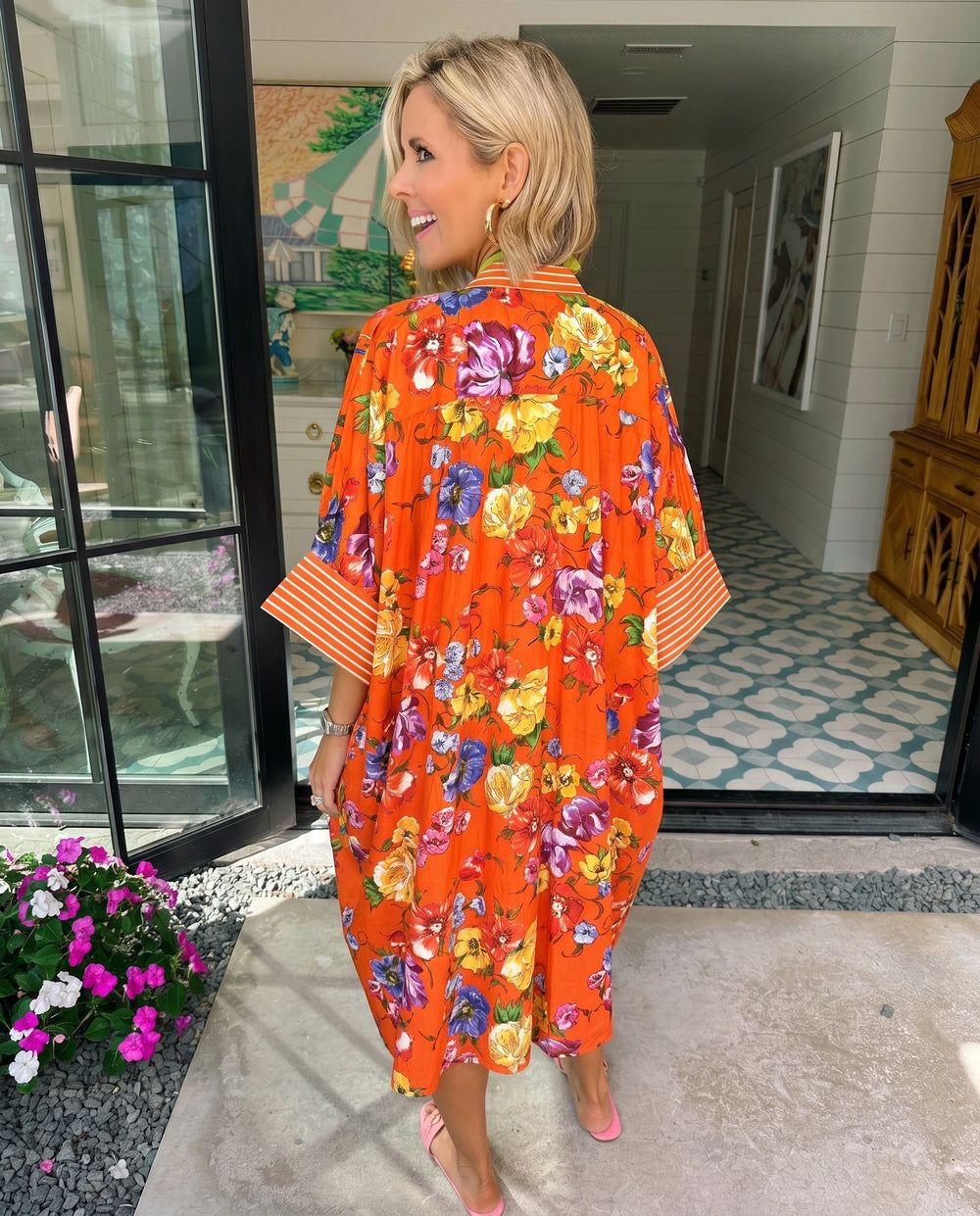 FIND THE BEAUTY WITHIN FLORAL BUTTON UP MIDI DRESS - ORANGE