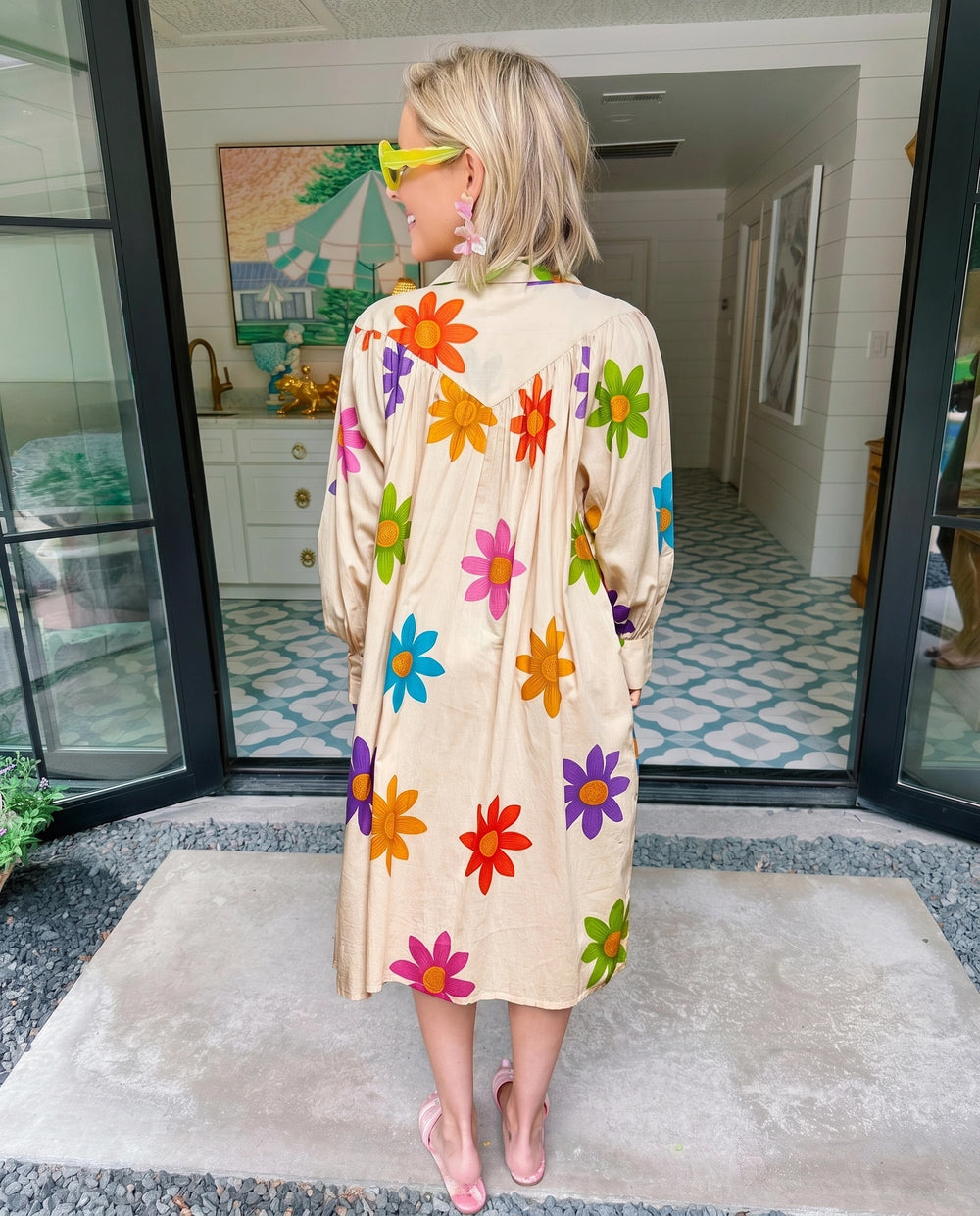 JENNA FLORAL BEADED BUTTON UP MIDI DRESS - CREAM