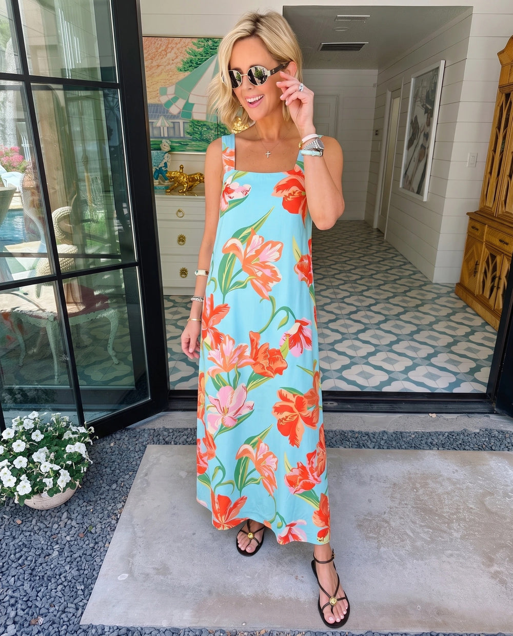 LUCIA BLOOMS FLORAL MIDI DRESS - BLUE