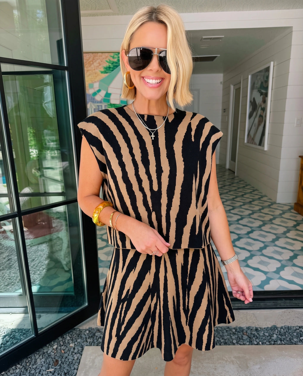 TAKE THE WILD ROUTE ZEBRA SKIRT SET - BROWN/BLACK