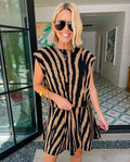 TAKE THE WILD ROUTE ZEBRA SKIRT SET - BROWN/BLACK