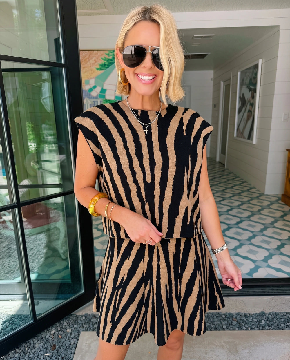 TAKE THE WILD ROUTE ZEBRA SKIRT SET - BROWN/BLACK