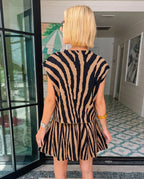 TAKE THE WILD ROUTE ZEBRA SKIRT SET - BROWN/BLACK