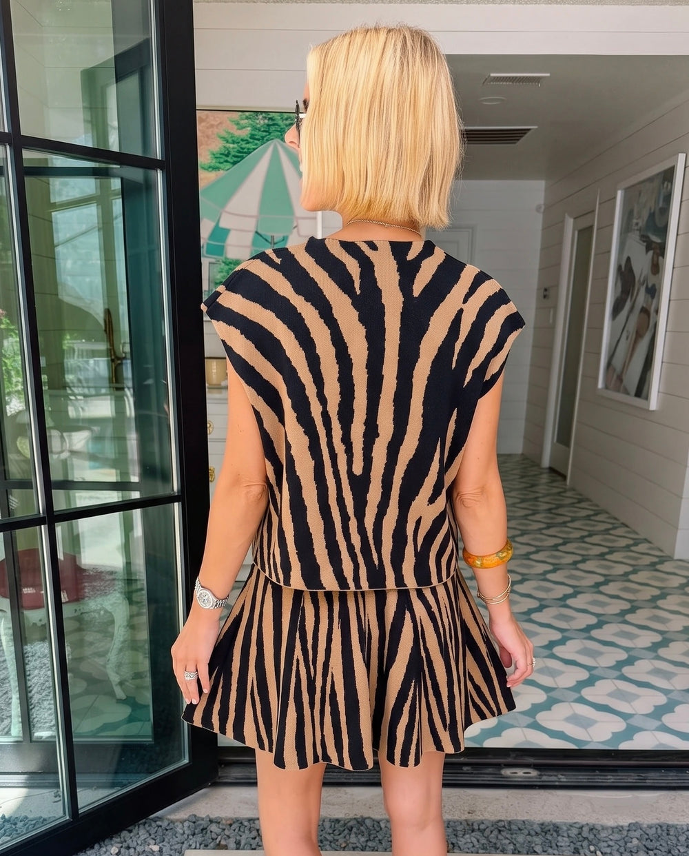 TAKE THE WILD ROUTE ZEBRA SKIRT SET - BROWN/BLACK