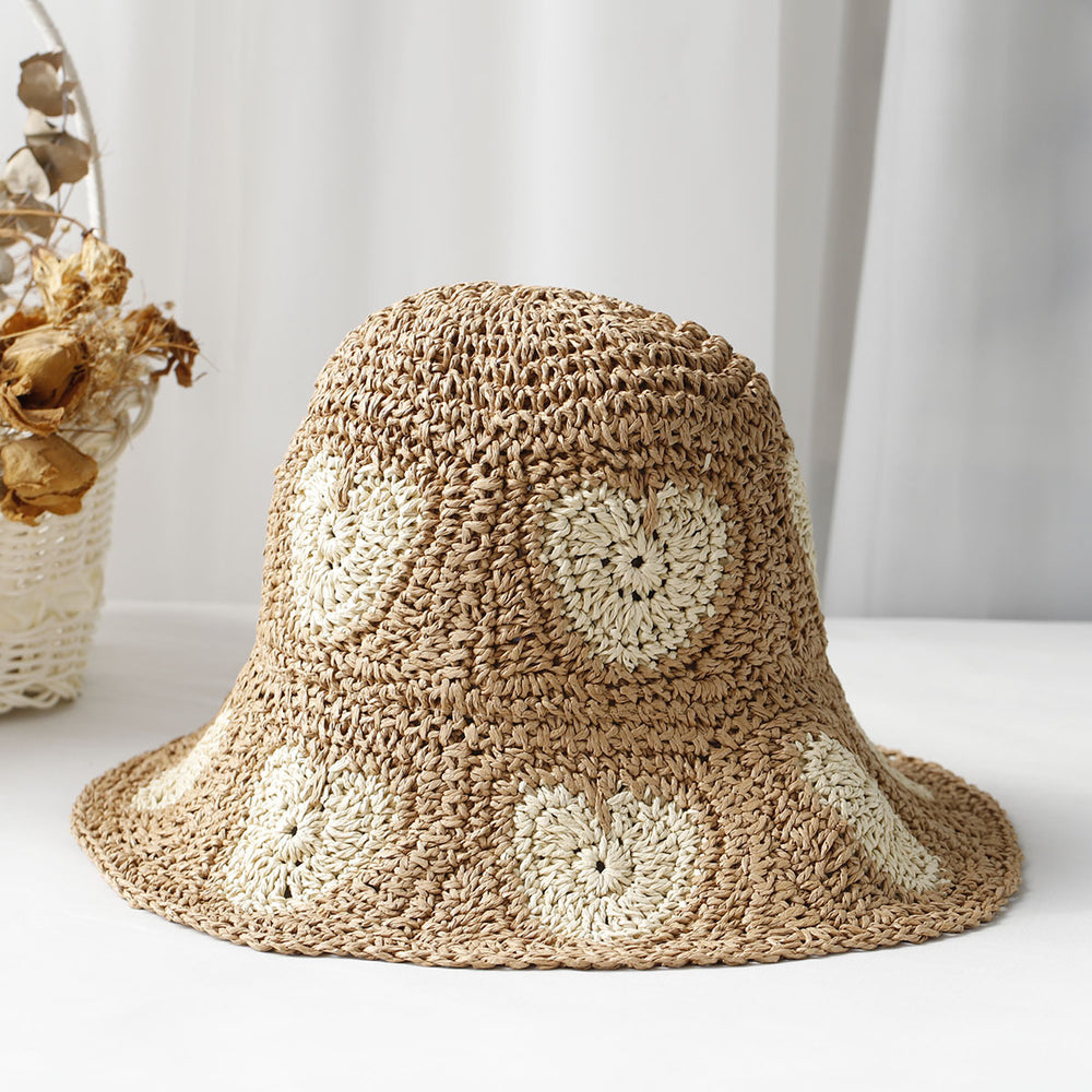 BERNICE HEART STRAW BUCKET HAT - KHAKI