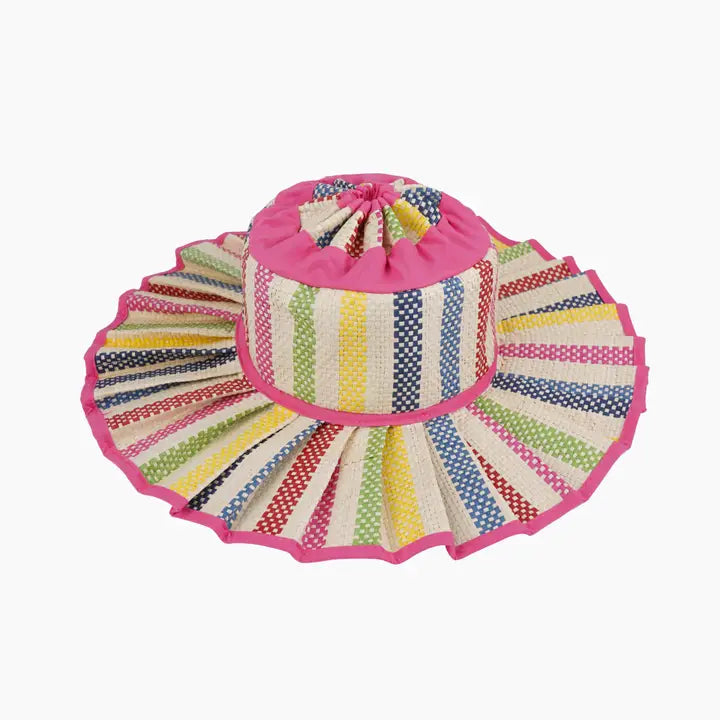 KATHY PLEATED STRAW SUN HAT - PINK MULTI