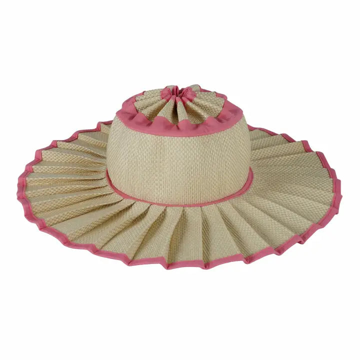 KATHY PLEATED STRAW SUN HAT - PINK/NATURAL