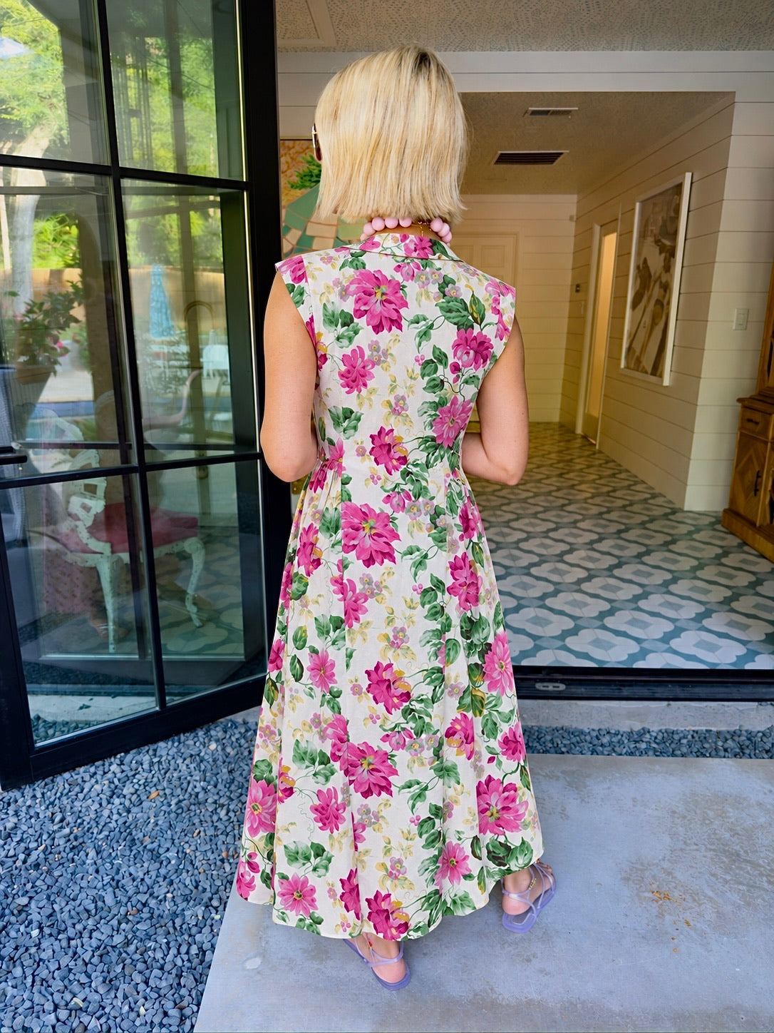 STROLL THROUGH THE GARDEN FLORAL BUTTON UP MIDI DRESS