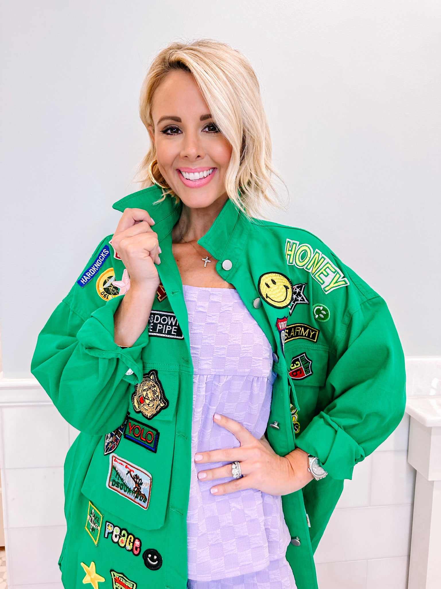 CUTE COLLECTION PATCHWORK JACKET - GREEN